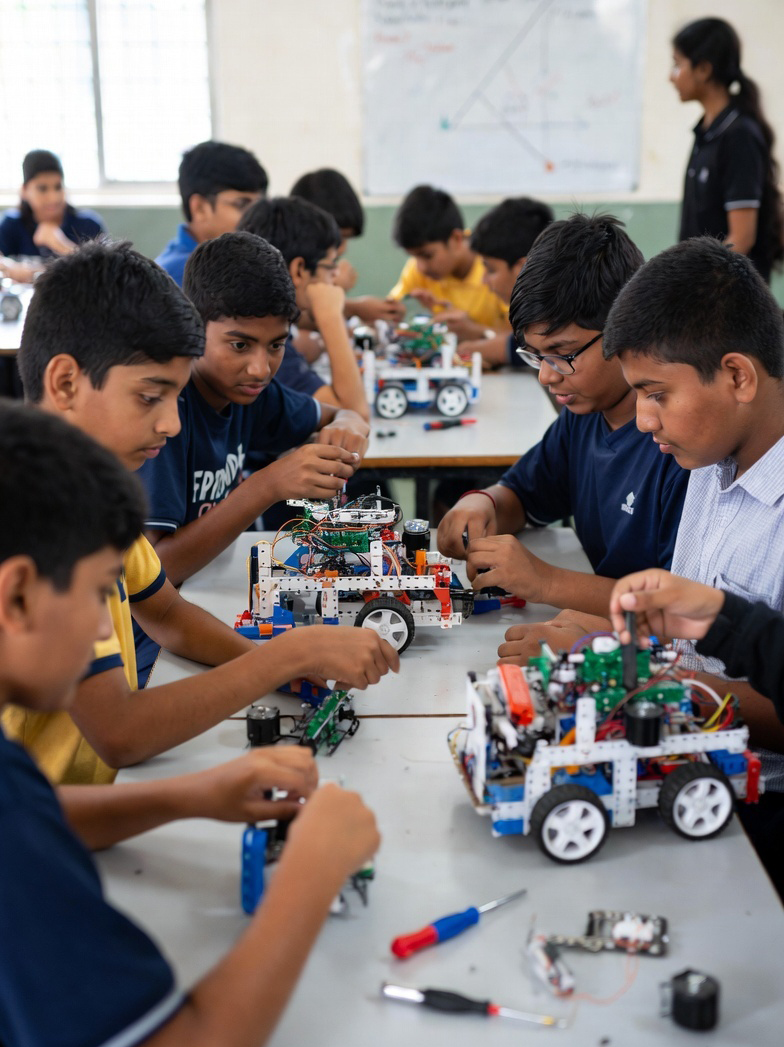 Students Building Robots in Hands-On Workshop